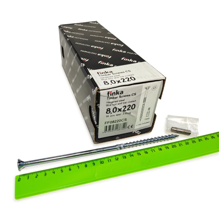 Шурупы конструкционные Finka Timber Screws CS 8,0x220 TX40 (Голубой цинк, потай, 50шт)