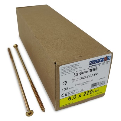 Шурупы Schmid StarDrive GPR 6.0x220/64 SK TX30 (Жёлтый цинк, потай, 100шт)