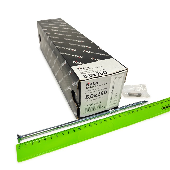 Шурупы конструкционные Finka Timber Screws CS 8,0x260 TX40 (Голубой цинк, потай, 50шт)