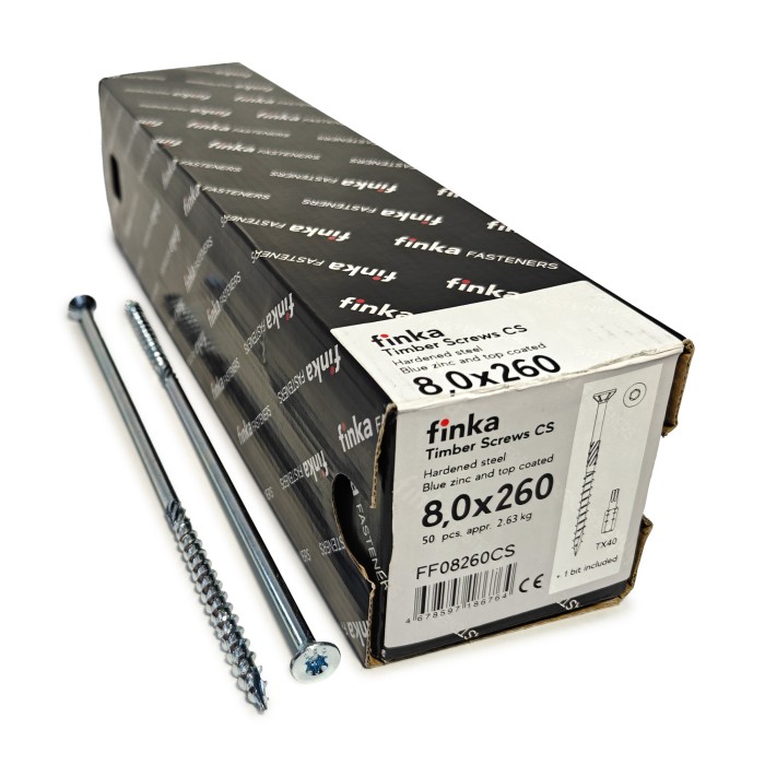 Шурупы конструкционные Finka Timber Screws CS 8,0x260 TX40 (Голубой цинк, потай, 50шт)