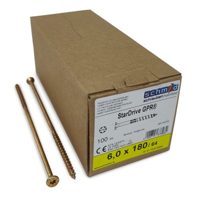 Шурупы Schmid StarDrive GPR 6.0x180/64 SK TX30 (Жёлтый цинк, потай, 100шт)