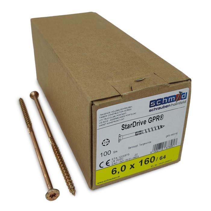 Шурупы Schmid StarDrive GPR 6.0x160/64 SK TX30 (Жёлтый цинк, потай, 100шт)