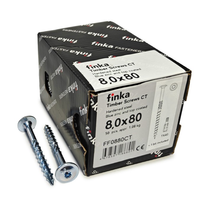 Шурупы конструкционные Finka Timber Screws CT 8,0x80 TX40 (Голубой цинк, тарелка, 50шт)