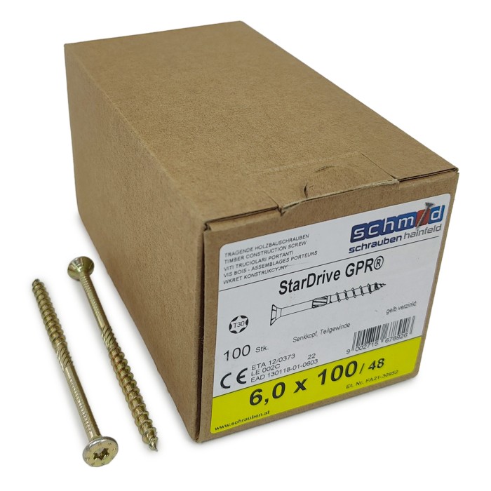 Шурупы Schmid StarDrive GPR 6.0x100/48 SK TX30 (Жёлтый цинк, потай, 100шт)