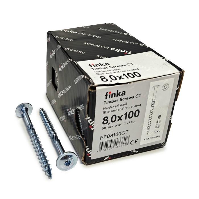 Шурупы конструкционные Finka Timber Screws CT 8,0x100 TX40 (Голубой цинк, тарелка, 50шт)