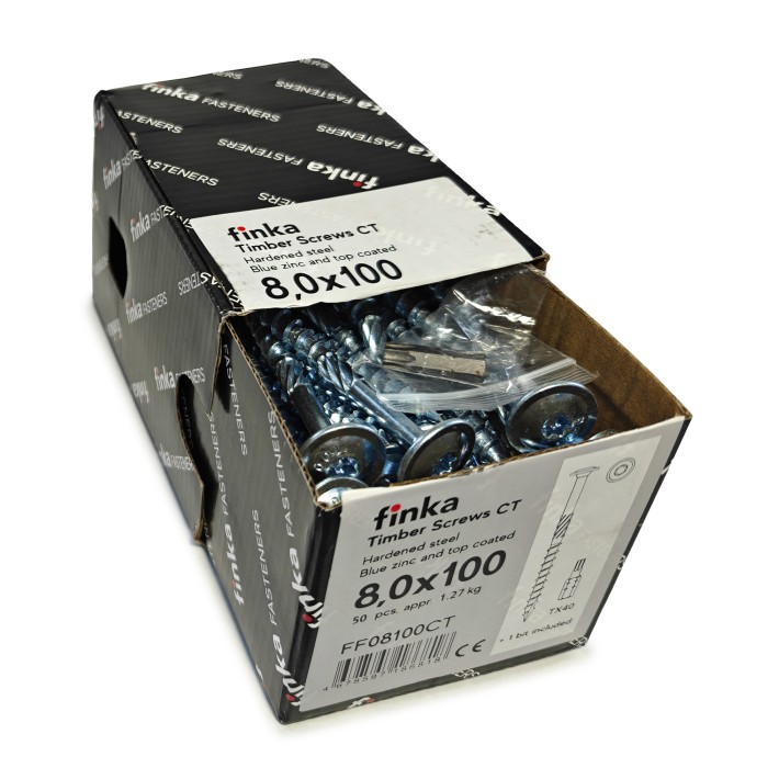 Шурупы конструкционные Finka Timber Screws CT 8,0x100 TX40 (Голубой цинк, тарелка, 50шт)
