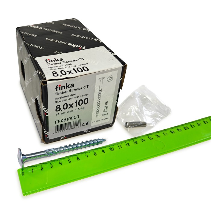 Шурупы конструкционные Finka Timber Screws CT 8,0x100 TX40 (Голубой цинк, тарелка, 50шт)