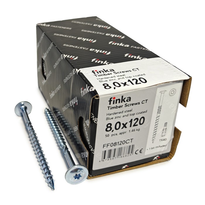 Шурупы конструкционные Finka Timber Screws CT 8,0x120 TX40 (Голубой цинк, тарелка, 50шт)