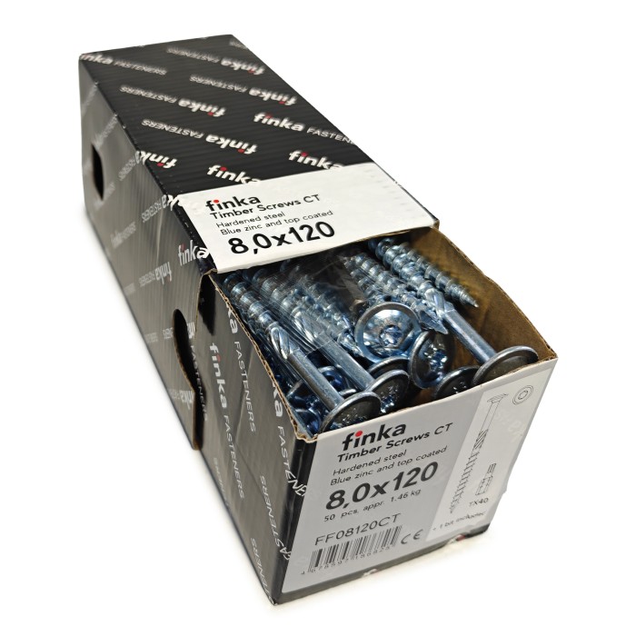 Шурупы конструкционные Finka Timber Screws CT 8,0x120 TX40 (Голубой цинк, тарелка, 50шт)