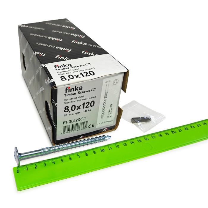 Шурупы конструкционные Finka Timber Screws CT 8,0x120 TX40 (Голубой цинк, тарелка, 50шт)