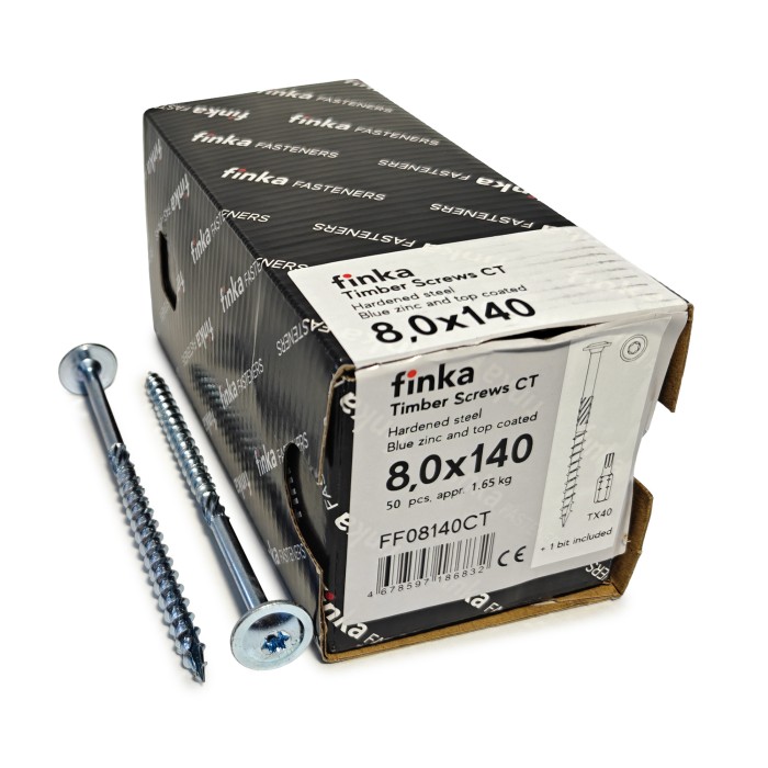 Шурупы конструкционные Finka Timber Screws CT 8,0x140 TX40 (Голубой цинк, тарелка, 50шт)
