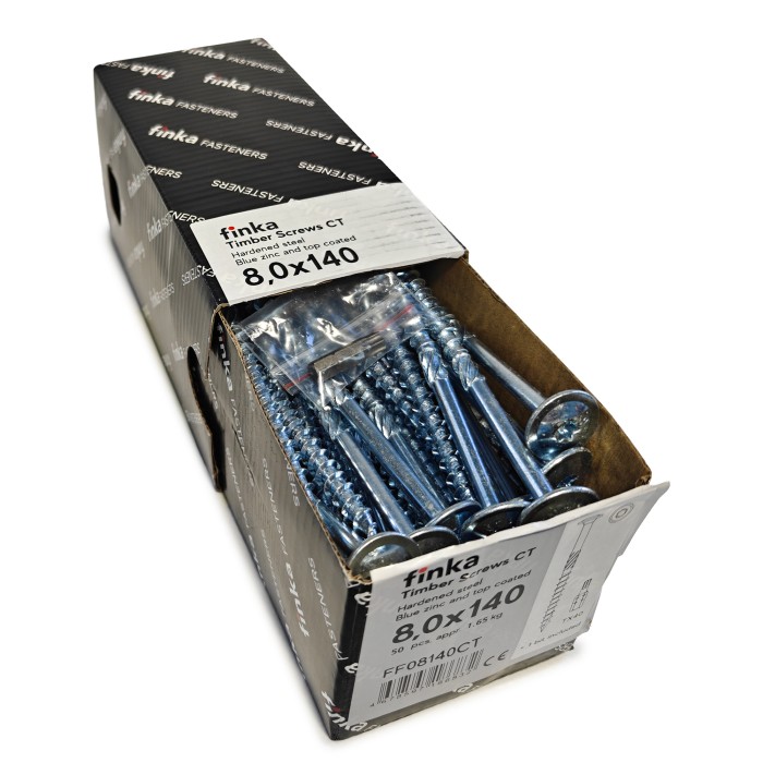 Шурупы конструкционные Finka Timber Screws CT 8,0x140 TX40 (Голубой цинк, тарелка, 50шт)