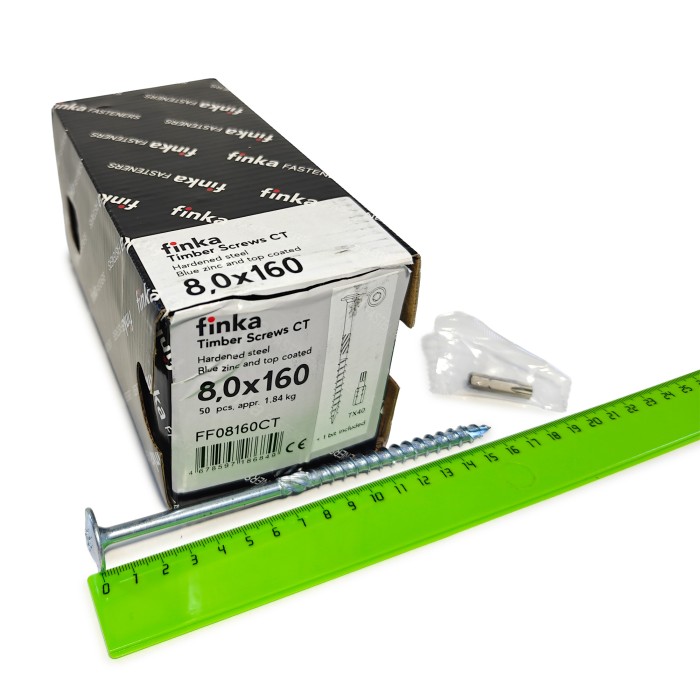 Шурупы конструкционные Finka Timber Screws CT 8,0x160 TX40 (Голубой цинк, тарелка, 50шт)
