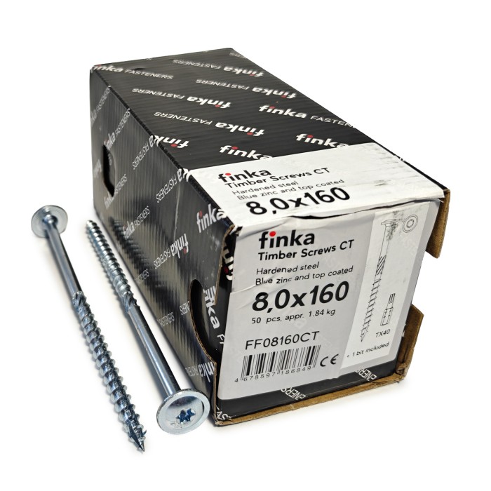 Шурупы конструкционные Finka Timber Screws CT 8,0x160 TX40 (Голубой цинк, тарелка, 50шт)