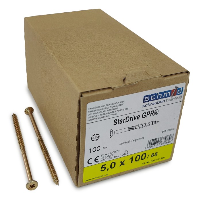 Шурупы Schmid StarDrive GPR 5.0x100/55 SK TX25 (Жёлтый цинк, потай, 100шт)