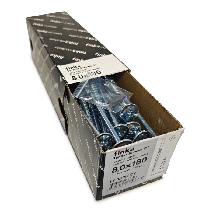 Шурупы конструкционные Finka Timber Screws CT 8,0x180 TX40 (Голубой цинк, тарелка, 50шт)