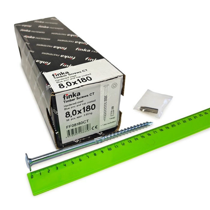 Шурупы конструкционные Finka Timber Screws CT 8,0x180 TX40 (Голубой цинк, тарелка, 50шт)