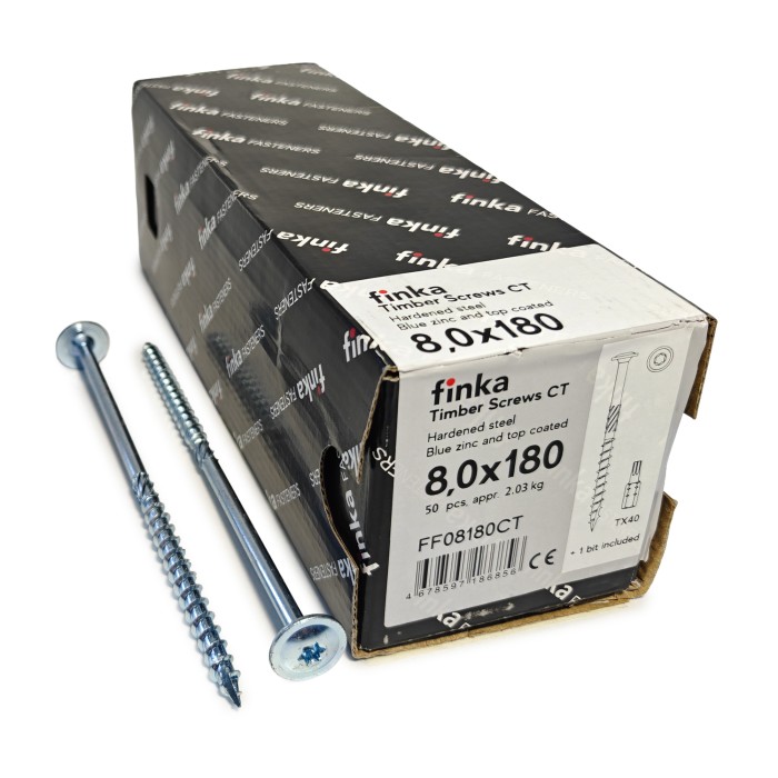 Шурупы конструкционные Finka Timber Screws CT 8,0x180 TX40 (Голубой цинк, тарелка, 50шт)