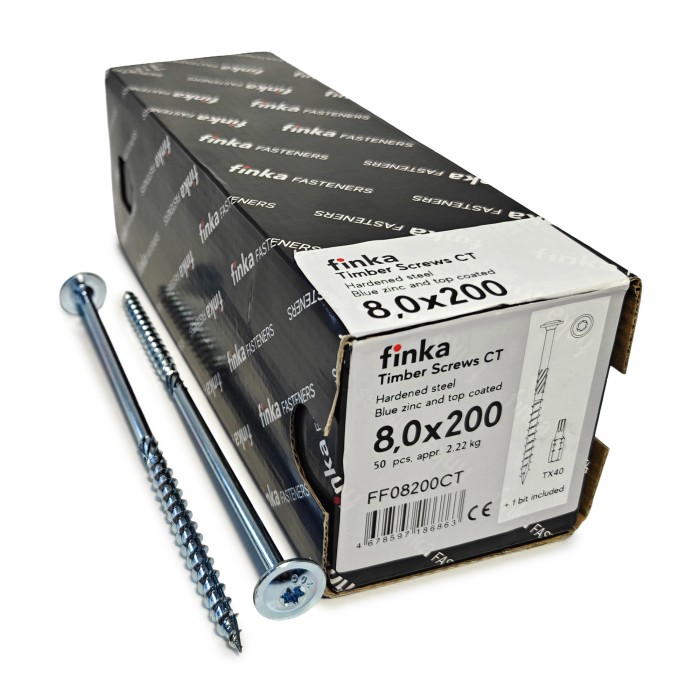 Шурупы конструкционные Finka Timber Screws CT 8,0x200 TX40 (Голубой цинк, тарелка, 50шт)