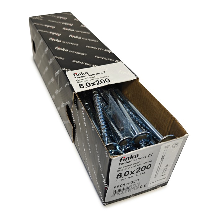 Шурупы конструкционные Finka Timber Screws CT 8,0x200 TX40 (Голубой цинк, тарелка, 50шт)