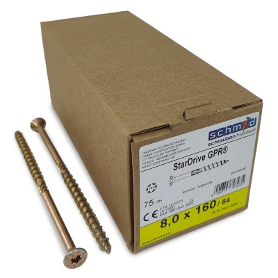 Шурупы Schmid StarDrive GPR 8.0x160/84 SK TX40 (Жёлтый цинк, потай, 75шт)