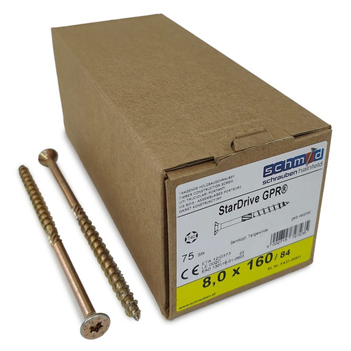 Шурупы Schmid StarDrive GPR 8.0x160/84 SK TX40 (Жёлтый цинк, потай, 75шт)