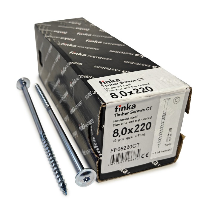 Шурупы конструкционные Finka Timber Screws CT 8,0x220 TX40 (Голубой цинк, тарелка, 50шт)