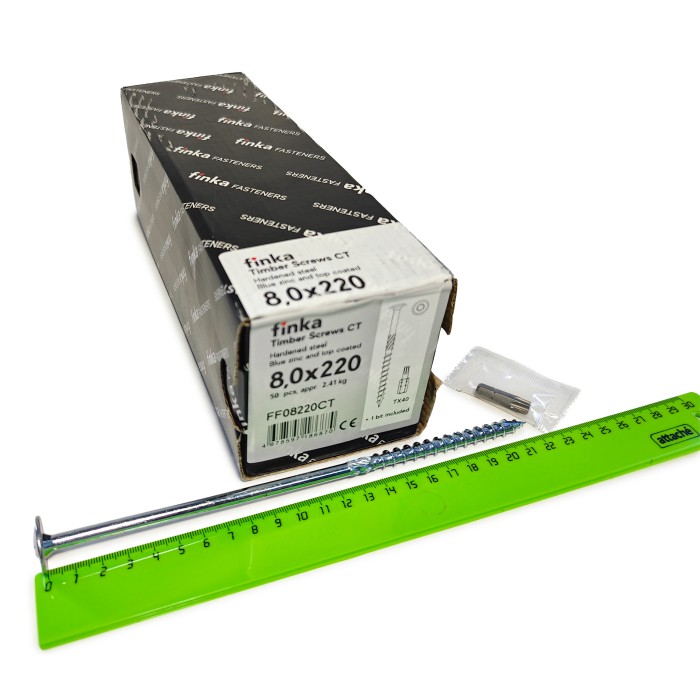 Шурупы конструкционные Finka Timber Screws CT 8,0x220 TX40 (Голубой цинк, тарелка, 50шт)