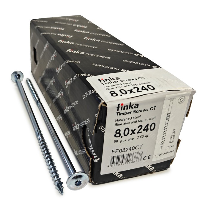 Шурупы конструкционные Finka Timber Screws CT 8,0x240 TX40 (Голубой цинк, тарелка, 50шт)