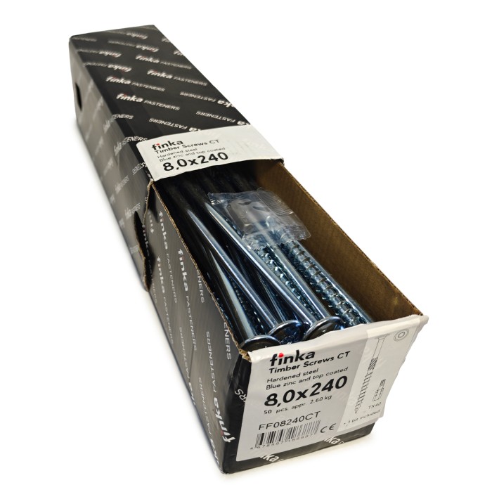 Шурупы конструкционные Finka Timber Screws CT 8,0x240 TX40 (Голубой цинк, тарелка, 50шт)