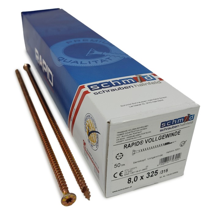 Шурупы Schmid Rapid FT SK Half-tip 8.0x325/315 TX40 (Жёлтый цинк, полная резьба, потай, 50шт)