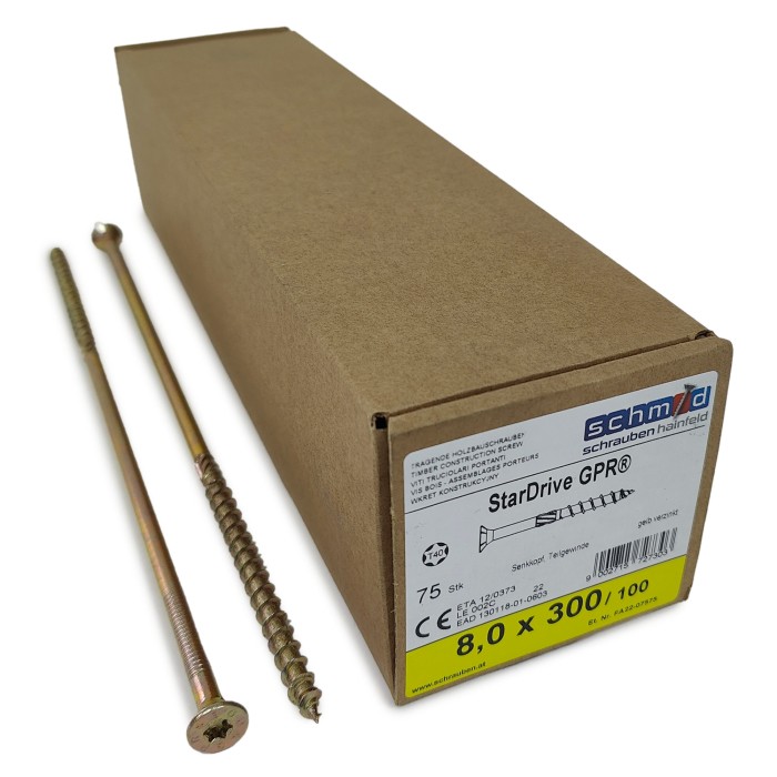 Шурупы Schmid StarDrive GPR 8.0x300/100 SK TX40 (Жёлтый цинк, потай, 75шт)