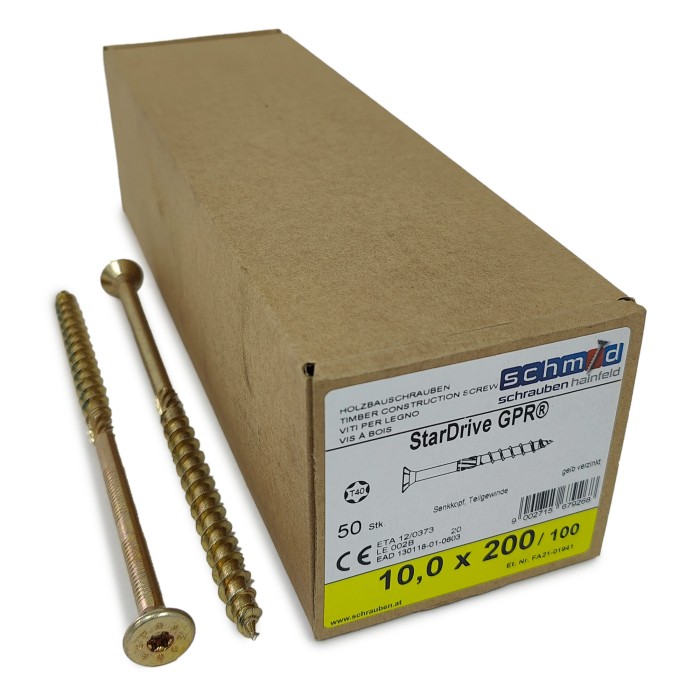 Шурупы Schmid StarDrive GPR 10.0x200/100 SK TX40 (Жёлтый цинк, потай, 50шт)