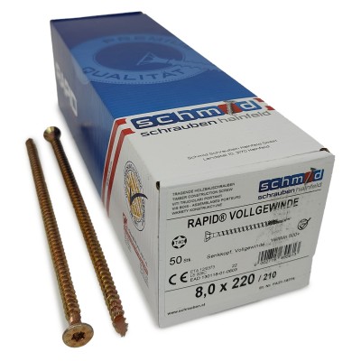Шурупы Schmid Rapid FT SK Half-tip 8.0x220/210 TX40 (Жёлтый цинк, полная резьба, потай, 50шт)