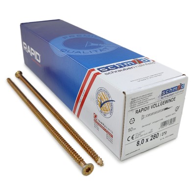 Шурупы Schmid Rapid FT SK Half-tip 8.0x280/270 TX40 (Жёлтый цинк, полная резьба, потай, 50шт)