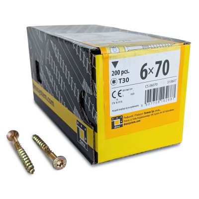 Шурупы конструкционные Domax 6.0x70/40 CS TX30 (Жёлтый цинк, потай, 200шт)