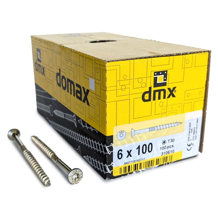 Шурупы конструкционные Domax 6.0x100/80 CS TX30 (Жёлтый цинк, потай, 100шт)