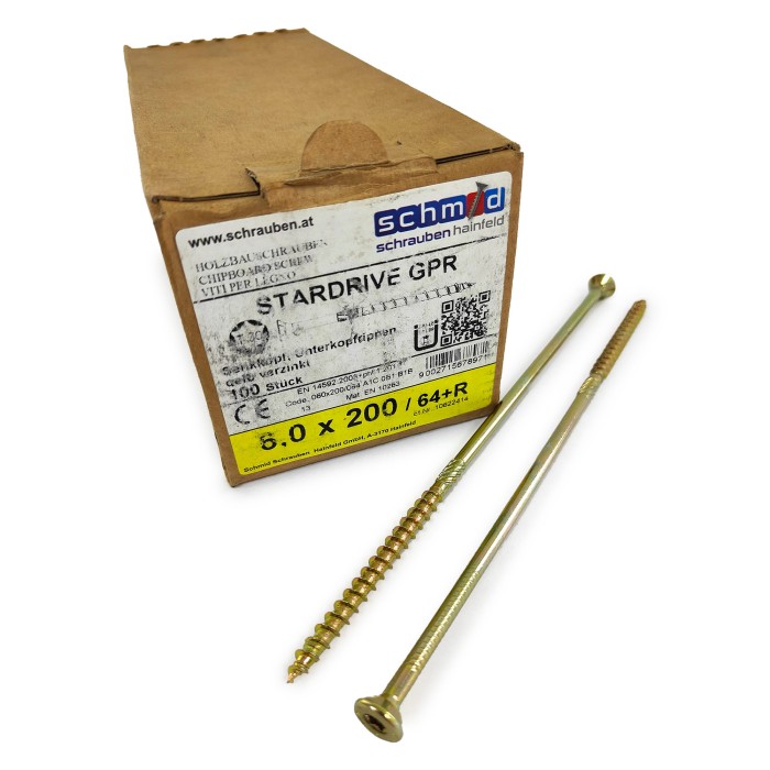 Шурупы Schmid StarDrive GPR 6.0x200/64 SK TX30 (Жёлтый цинк, потай, 100шт)
