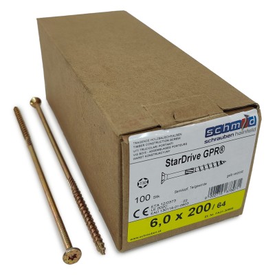 Шурупы Schmid StarDrive GPR 6.0x200/64 SK TX30 (Жёлтый цинк, потай, 100шт)