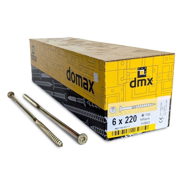 Шурупы конструкционные Domax 6.0x220/80 CS TX30 (Жёлтый цинк, потай, 100шт)