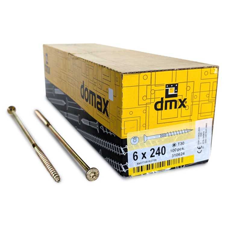 Шурупы конструкционные Domax 6.0x240/80 CS TX30 (Жёлтый цинк, потай, 100шт)